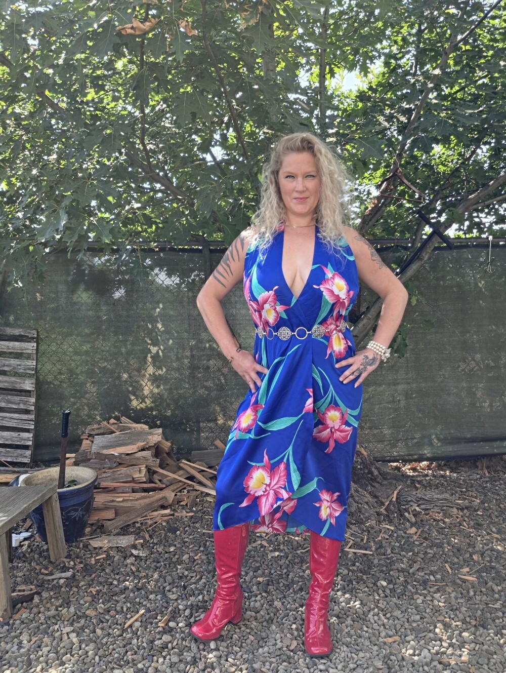 Vtg 70's Blue Hibiscus Floral Sarong Wrap Hawaiian Cover Up Dress
